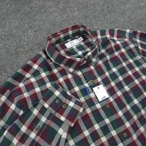 Southern Tide Shirt Mens 2XL Green Red Cobblestone Plaid Beach Flannel Prep NEW